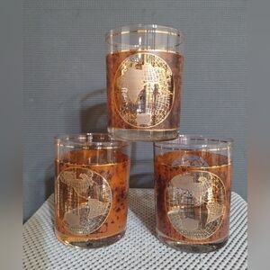 Set of 3 Culver 22K Gold Terrarvm Orbis Geographica Lowball Glasses